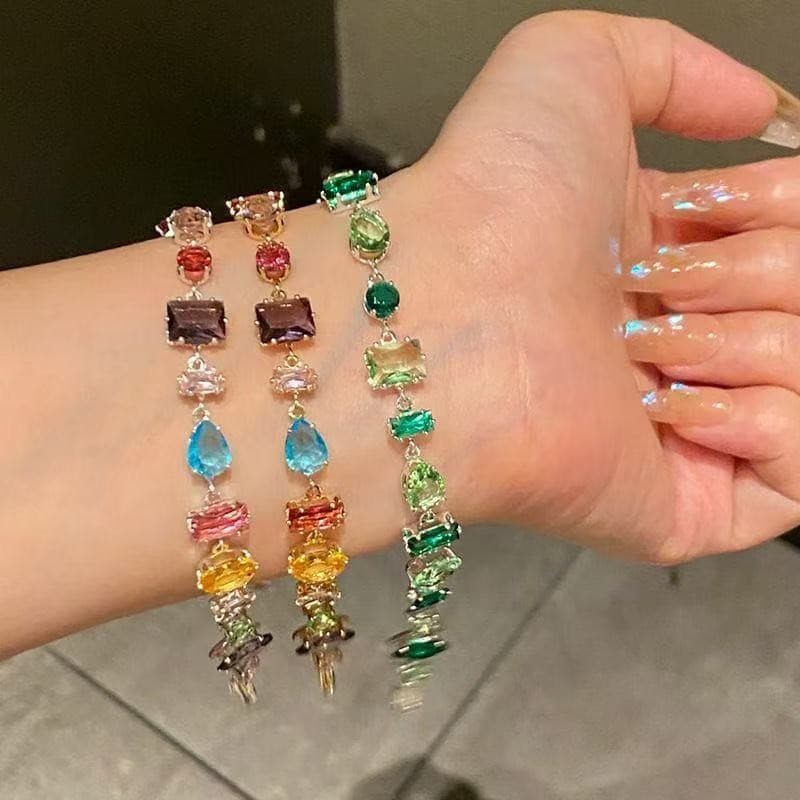 Exploding dopamine colored candy bracelet, exquisite, light, luxurious and high-end niche, sweet, irregular, diamond-filled bracelet for women 3