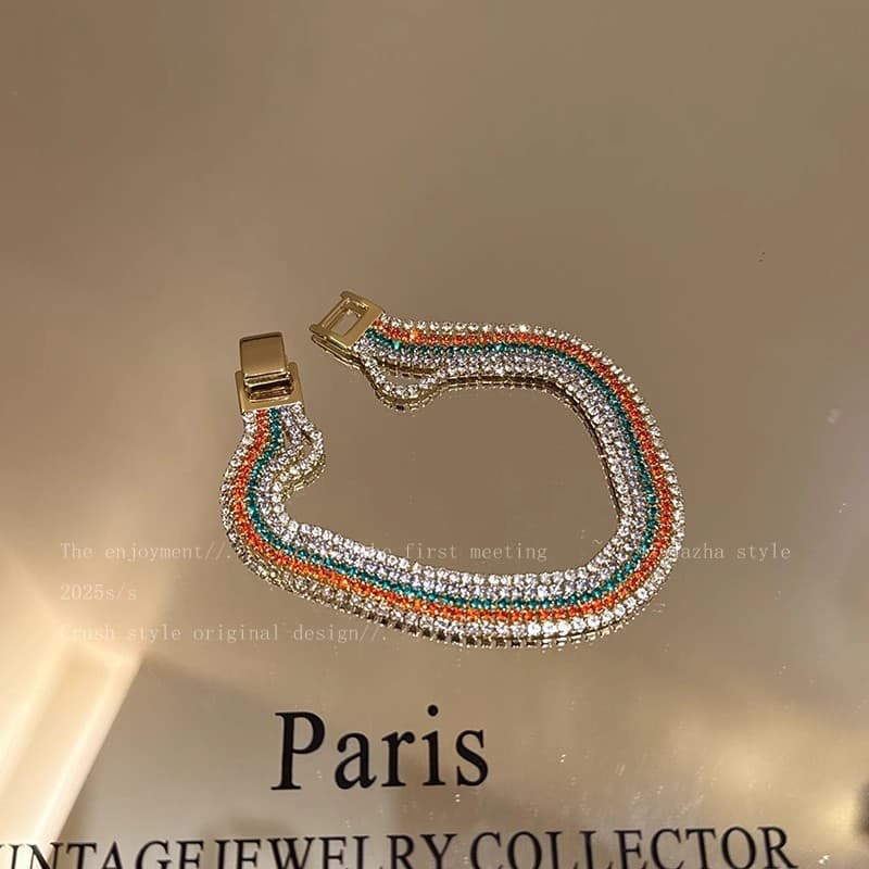 Exploding dopamine colored candy bracelet, exquisite, light, luxurious and high-end niche, sweet, irregular, diamond-filled bracelet for women 9