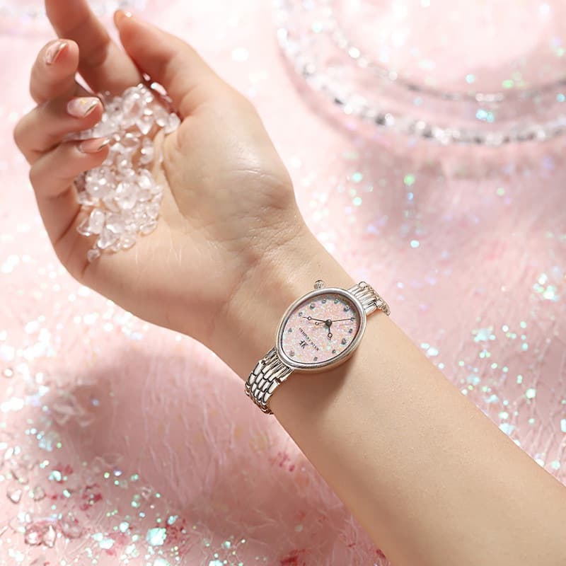 Watch real diamond watch for women, elegant temperament, light luxury, cherry blossom pink small egg watch, light luxury, fashionable women's watch, women's watch 6