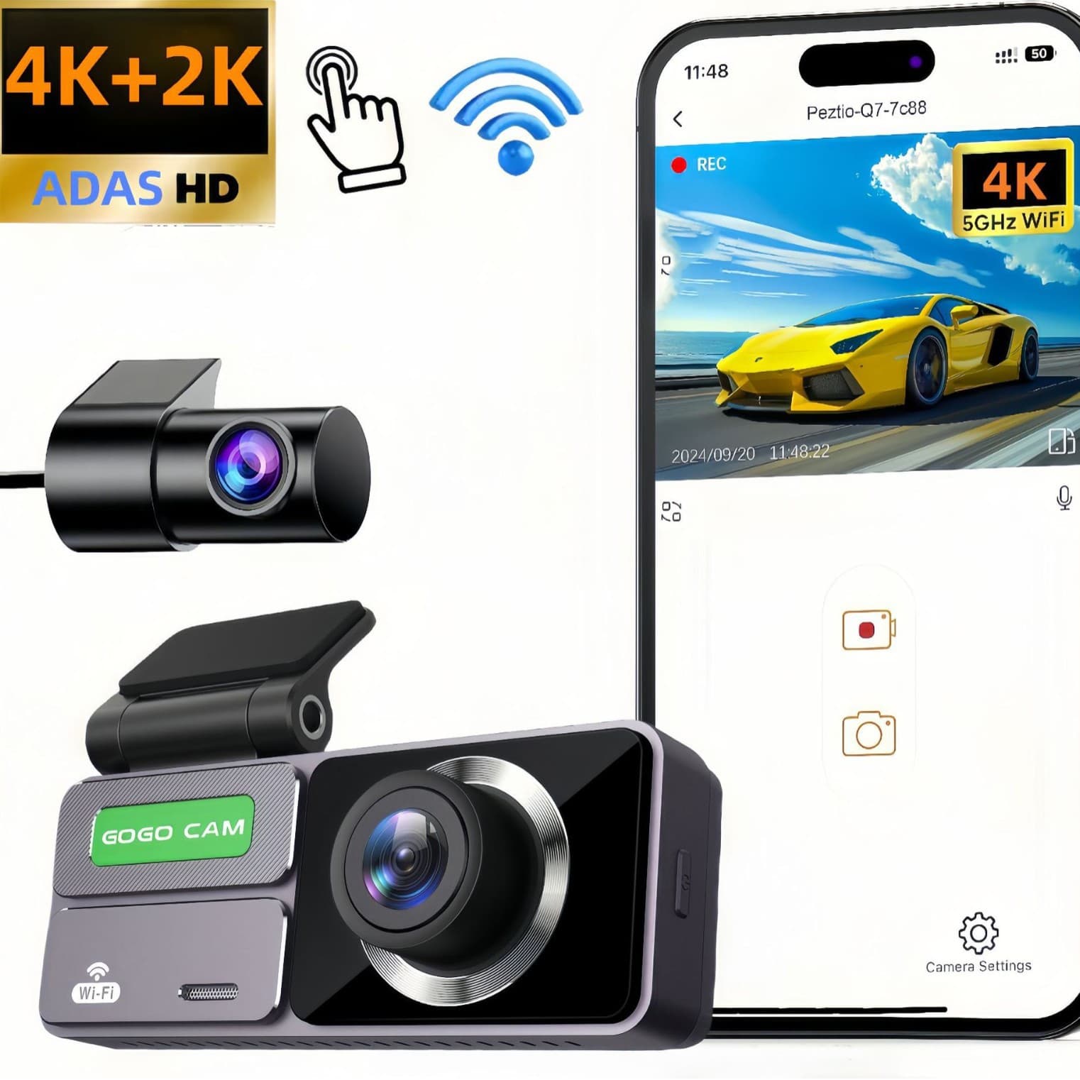 5G, WIFI, driving recorder, 4K+2K. Dash Cam ADAS, 3" IPS Screen, 24H 1