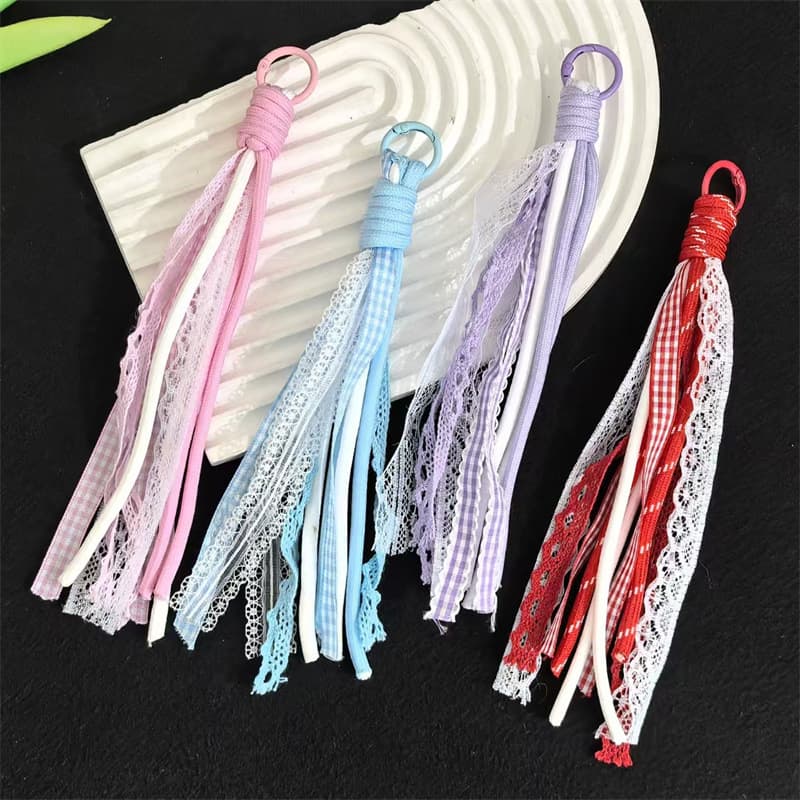 Trendy versatile lace ribbon rope handmade DIY keychain women's accessories bag accessories mobile phone pendant wholesale 4