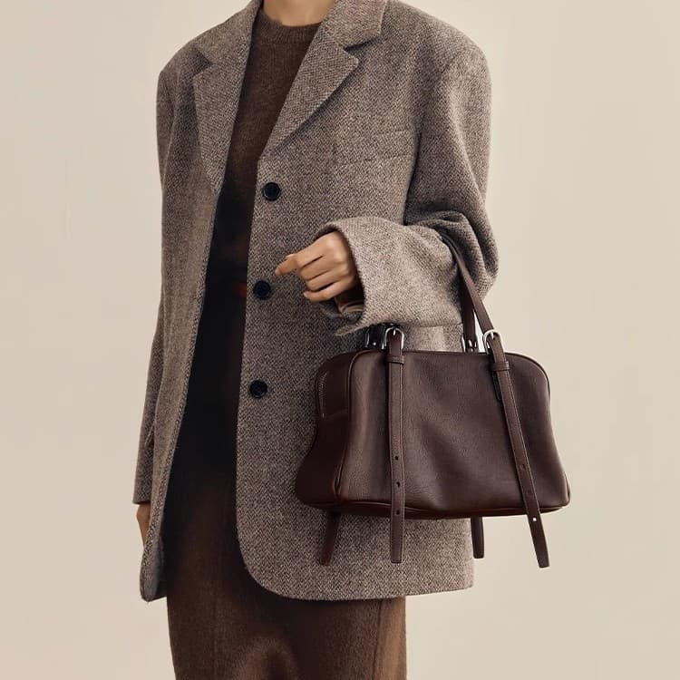 Qiuzhen Yoyo Bowling Bag Vegetable Tanned First Layer Lambskin Women's Retro Casual Large Capacity Genuine Leather Hand Shoulder Bag 5