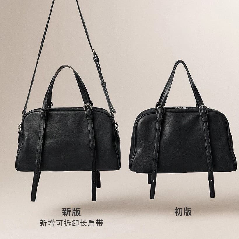 Qiuzhen Yoyo Bowling Bag Vegetable Tanned First Layer Lambskin Women's Retro Casual Large Capacity Genuine Leather Hand Shoulder Bag 1