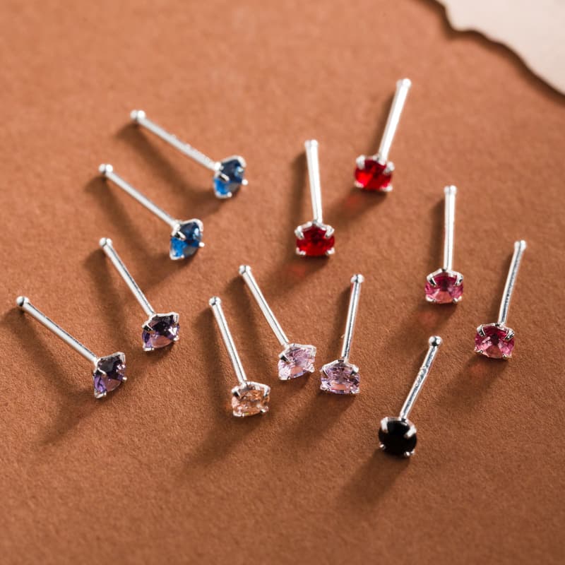 Cross-border Mini 925 Silver Needle Four Claw Color Diamond Ear Pierced Ear Stick Daily Wearable Earrings for Sleeping Without Picking 4