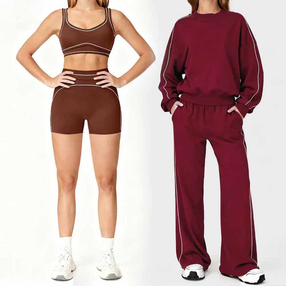Aiba Casual Autumn and Winter Sweatshirts and Pants Fitness Sportswear Contrast Color Line Bra Running Yoga Wear Suit for Women 2