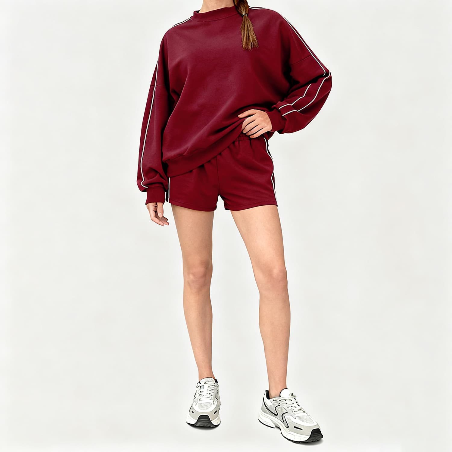 Aiba Casual Autumn and Winter Sweatshirts and Pants Fitness Sportswear Contrast Color Line Bra Running Yoga Wear Suit for Women 3
