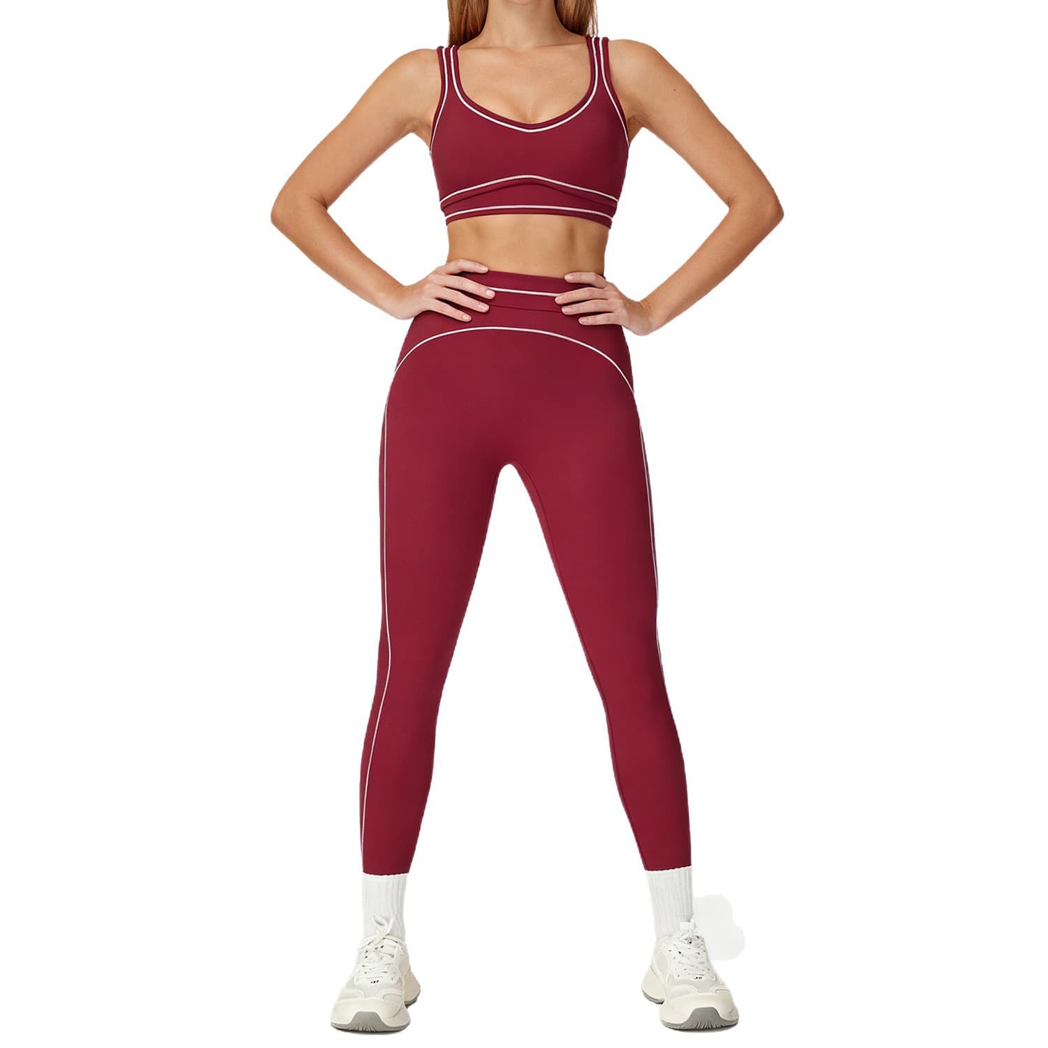 Aiba Casual Autumn and Winter Sweatshirts and Pants Fitness Sportswear Contrast Color Line Bra Running Yoga Wear Suit for Women 4