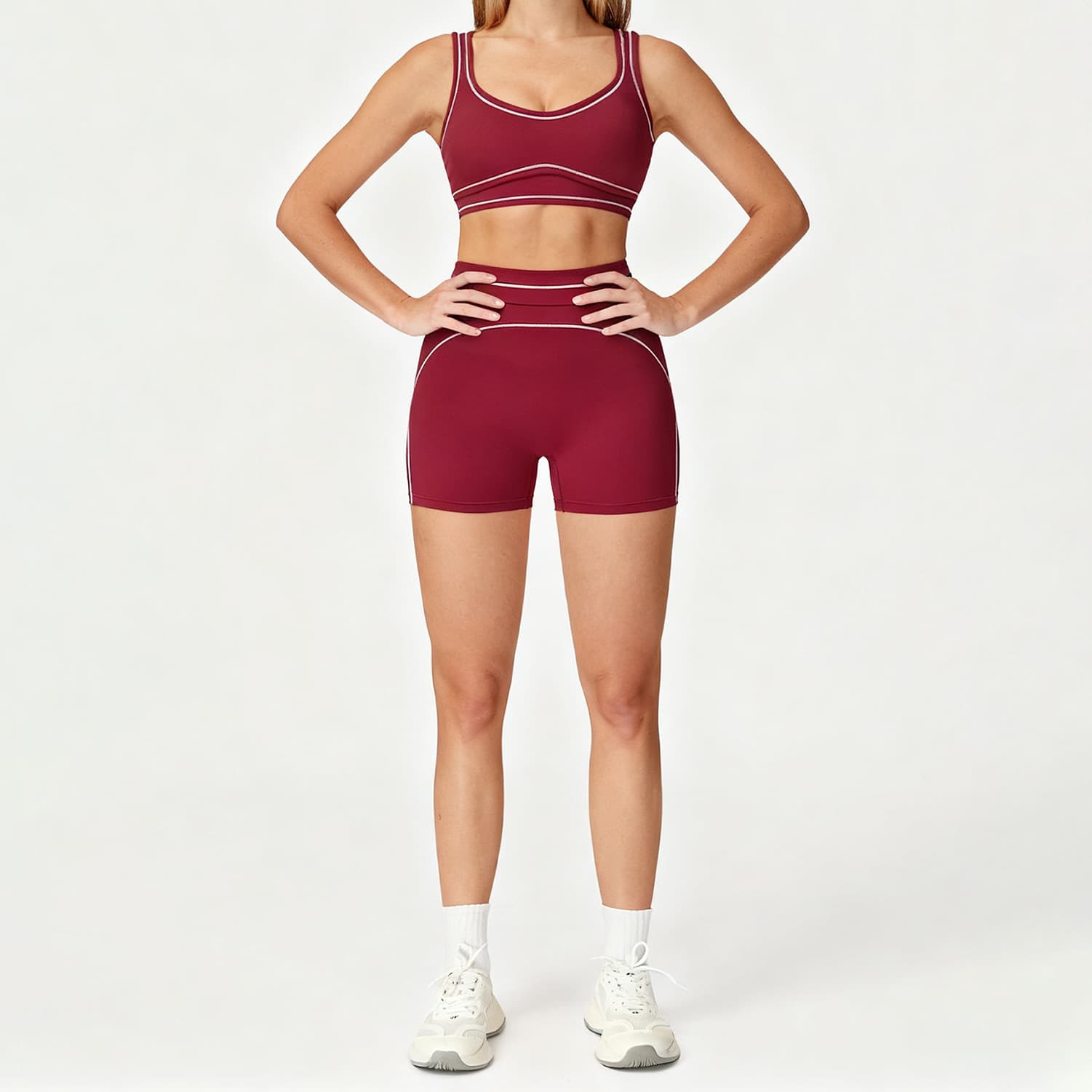 Aiba Casual Autumn and Winter Sweatshirts and Pants Fitness Sportswear Contrast Color Line Bra Running Yoga Wear Suit for Women 5