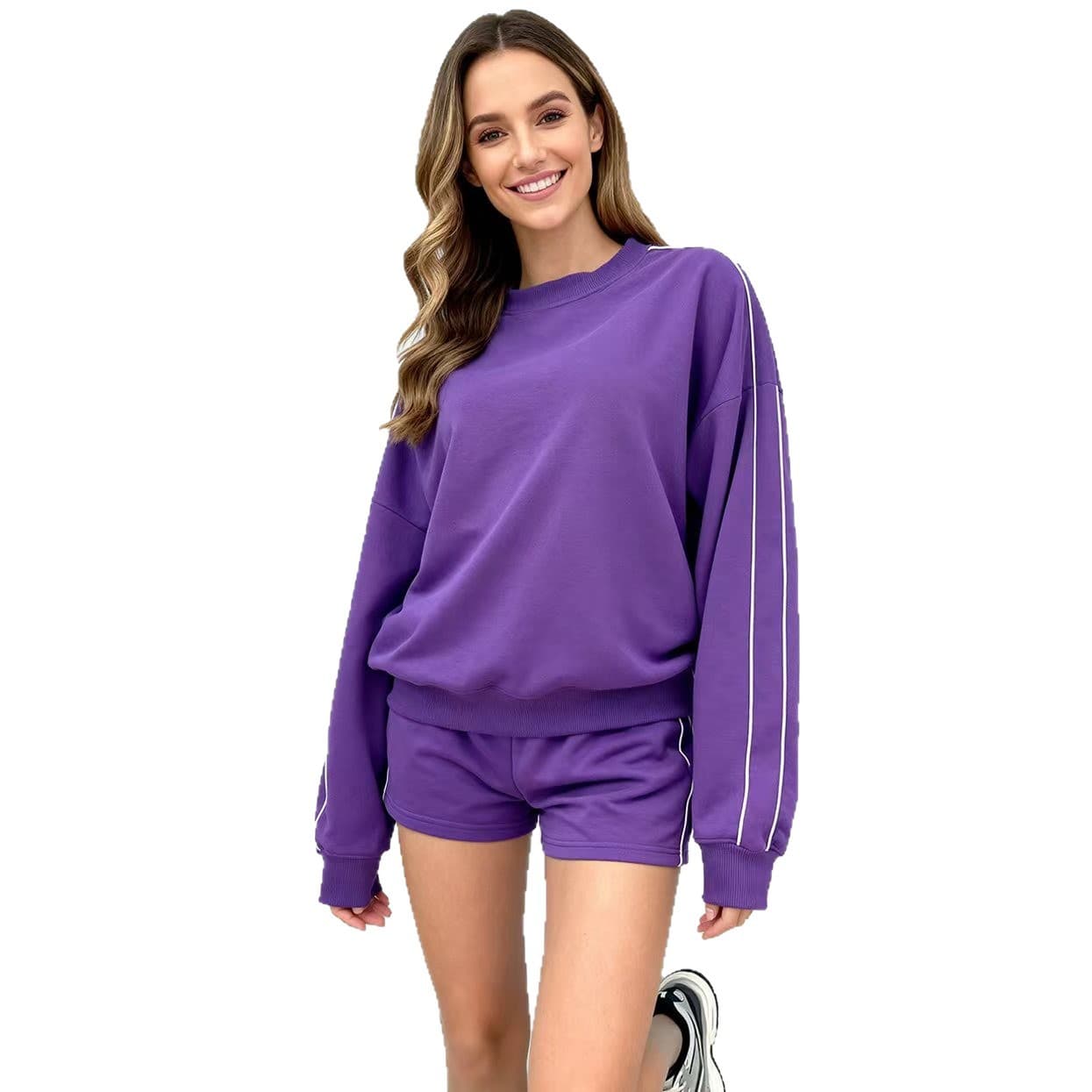 Aiba Casual Autumn and Winter Sweatshirts and Pants Fitness Sportswear Contrast Color Line Bra Running Yoga Wear Suit for Women 6