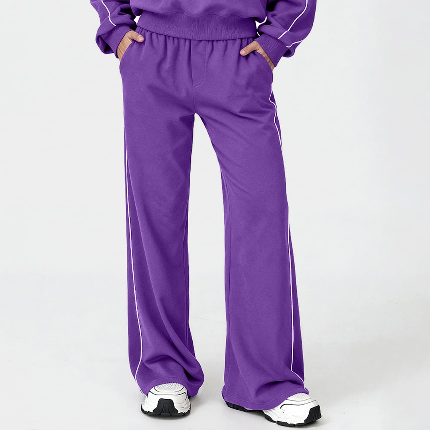 Aiba Casual Autumn and Winter Sweatshirts and Pants Fitness Sportswear Contrast Color Line Bra Running Yoga Wear Suit for Women 8