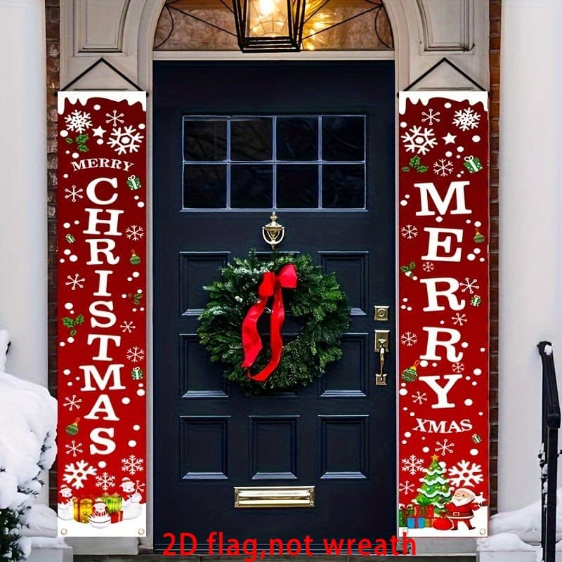 2D Door Flag Festive Christmas Wreath Holiday Door Decoration Seasonal Party Supplies Lightweight Wall Hanging Home Gift 5