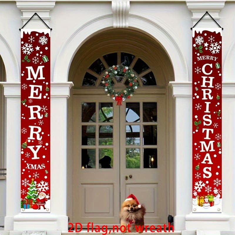 2D Door Flag Festive Christmas Wreath Holiday Door Decoration Seasonal Party Supplies Lightweight Wall Hanging Home Gift 7