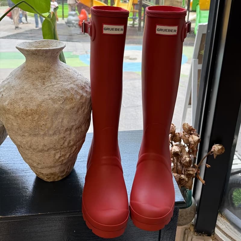 GRUEBER Yi Mengling same style rain boots women's non-slip wear-resistant waterproof shoes outer wear 2025 high boots long boots to keep warm 3