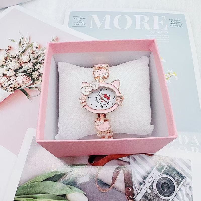 Cute girly heart KT cat cartoon quartz watch student best friend gift high-looking fashion bracelet watch 5