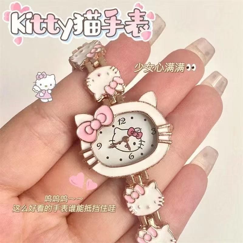 Cute girly heart KT cat cartoon quartz watch student best friend gift high-looking fashion bracelet watch 1