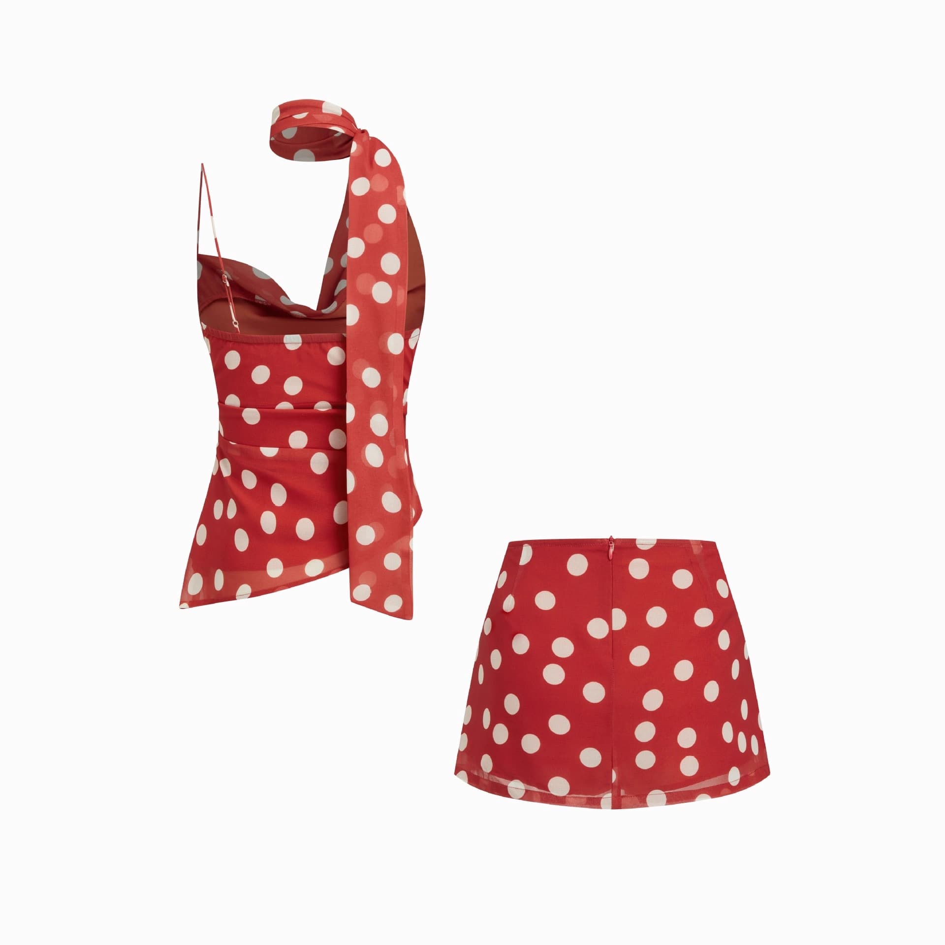 European and American cross-border summer sexy fashion slim polka dot two-piece elegant top suspender skirt women's suit 5