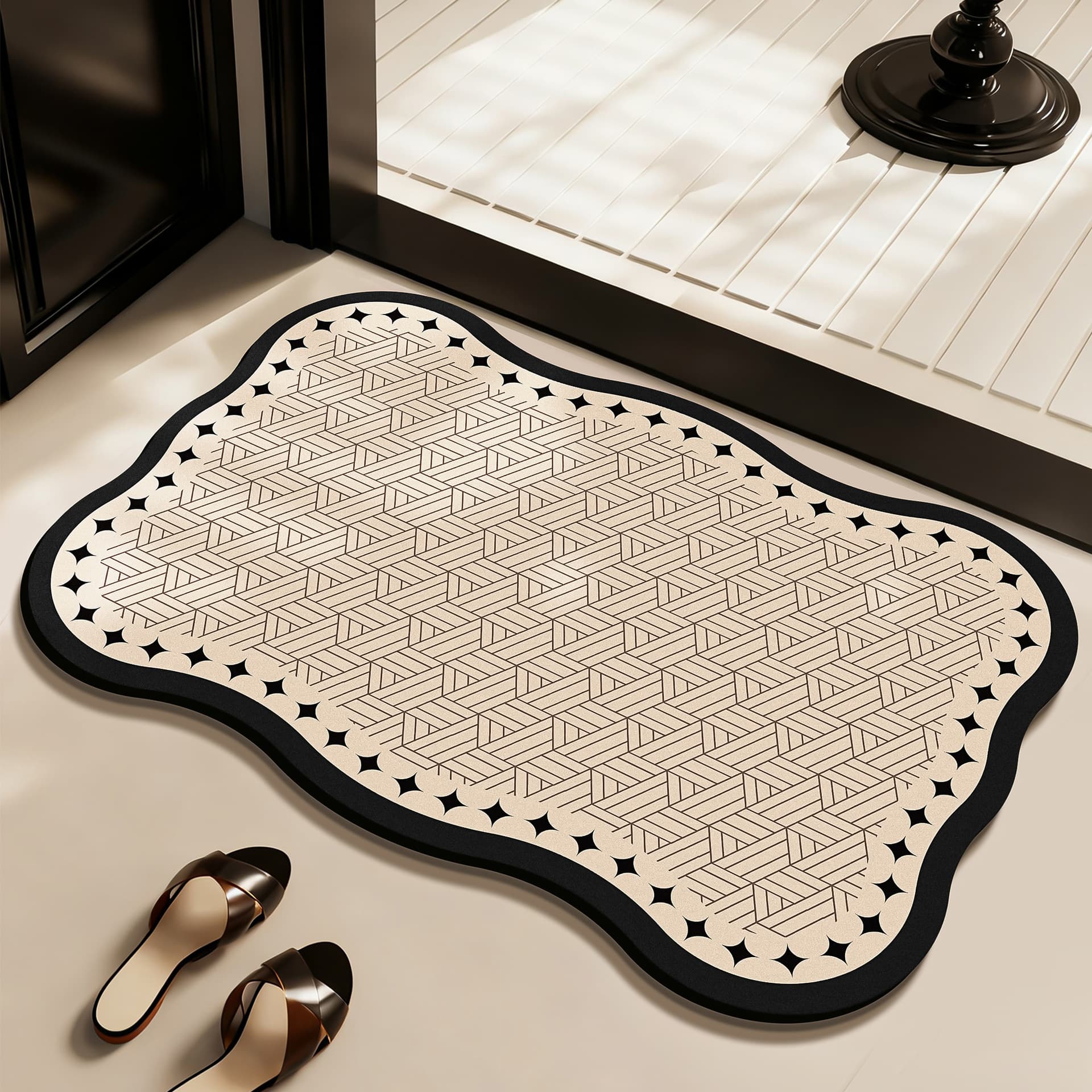 Light luxury retro French bathroom diatom mud floor mat bathroom door absorbent non-slip mat household wear-resistant 9