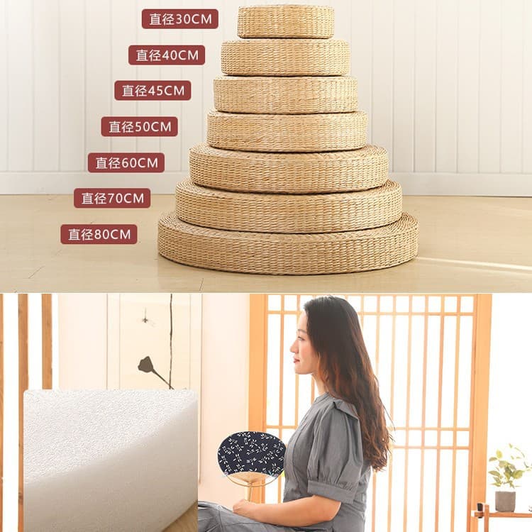 Home meditation tatami cushion floor mat lazy round meditation mat bay window straw futon thickened Japanese style 3