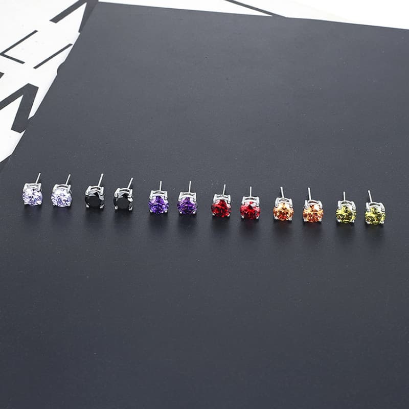 Factory direct supply 7MM round colored zircon earrings, Korean version, European and American women's fashion earrings, four-claw light luxury style 4