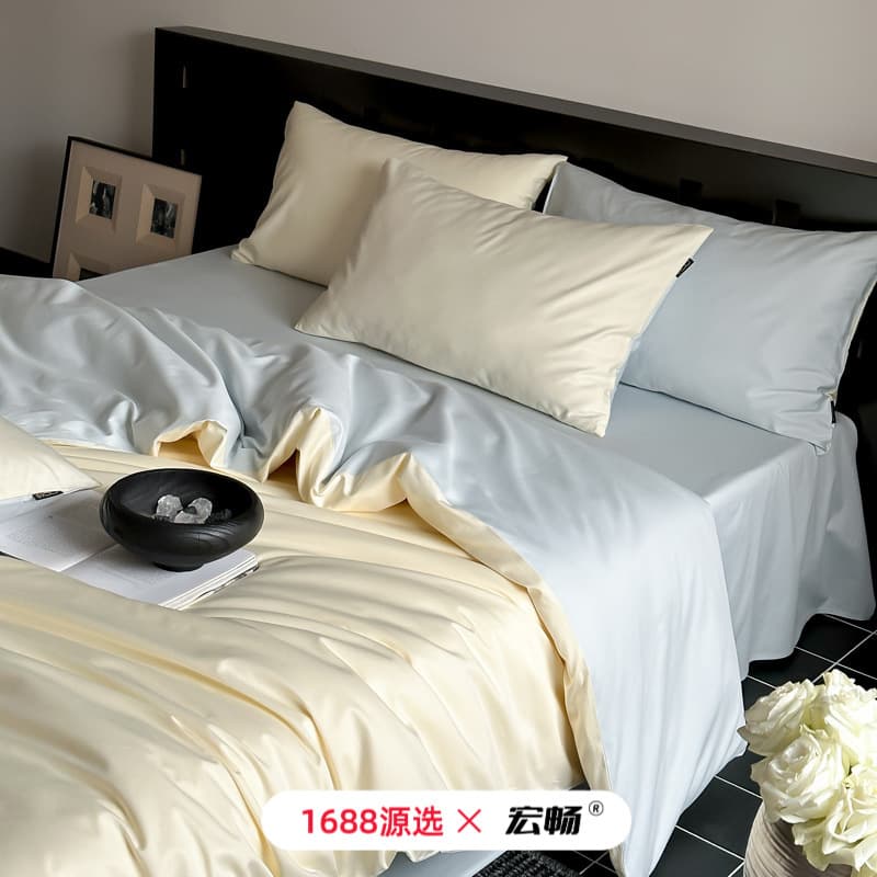 Cotton 100 count Xinjiang long-staple cotton solid color four-piece set of bed sheets and fitted sheets, pure cotton satin four-piece set 1