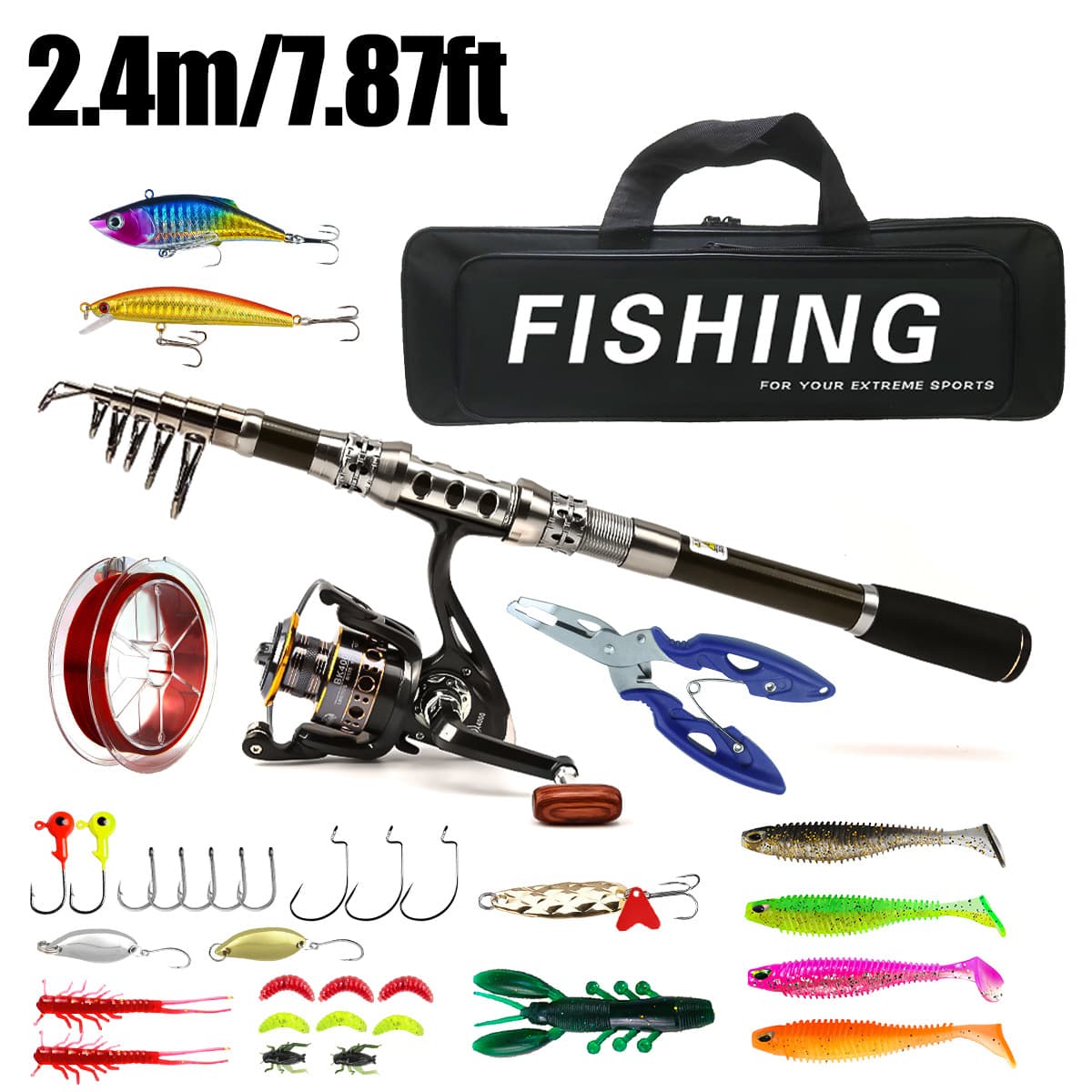 Carbon lure rod wheel set sea fishing rod telescopic fishing rod rotating reel travel sea and freshwater fishing set 7