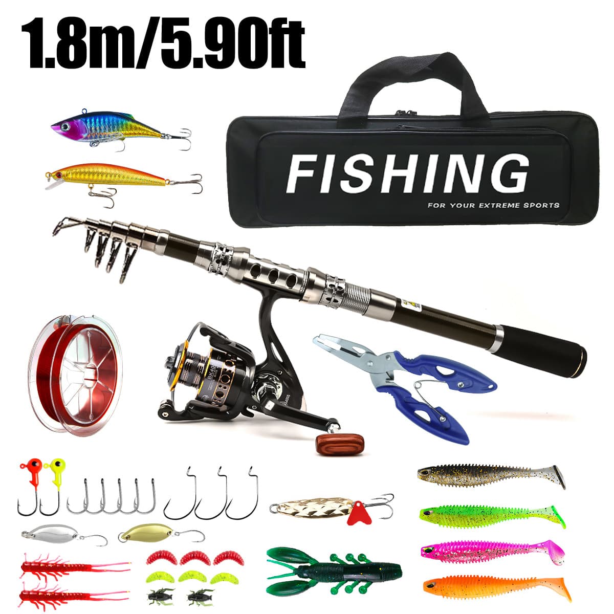 Carbon lure rod wheel set sea fishing rod telescopic fishing rod rotating reel travel sea and freshwater fishing set 8