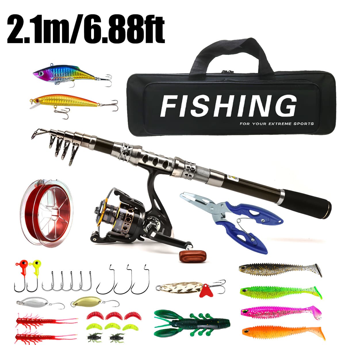 Carbon lure rod wheel set sea fishing rod telescopic fishing rod rotating reel travel sea and freshwater fishing set 9