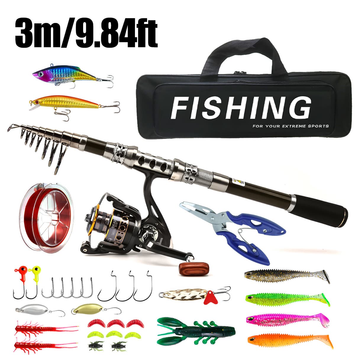 Carbon lure rod wheel set sea fishing rod telescopic fishing rod rotating reel travel sea and freshwater fishing set 10