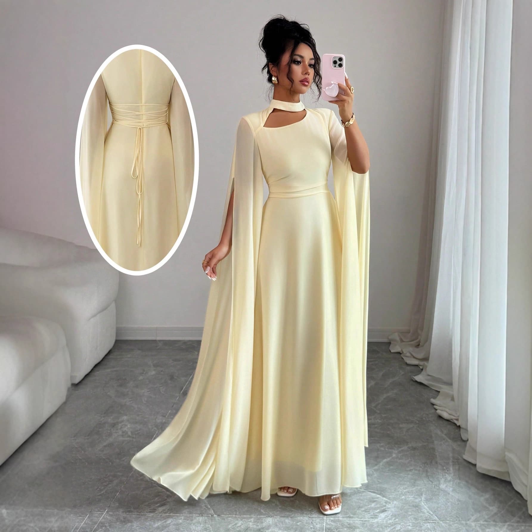 Spring and summer European and American women's lace-up party skirt, dance banquet dress, slimming waist, slimming temperament, long-sleeved dress 3