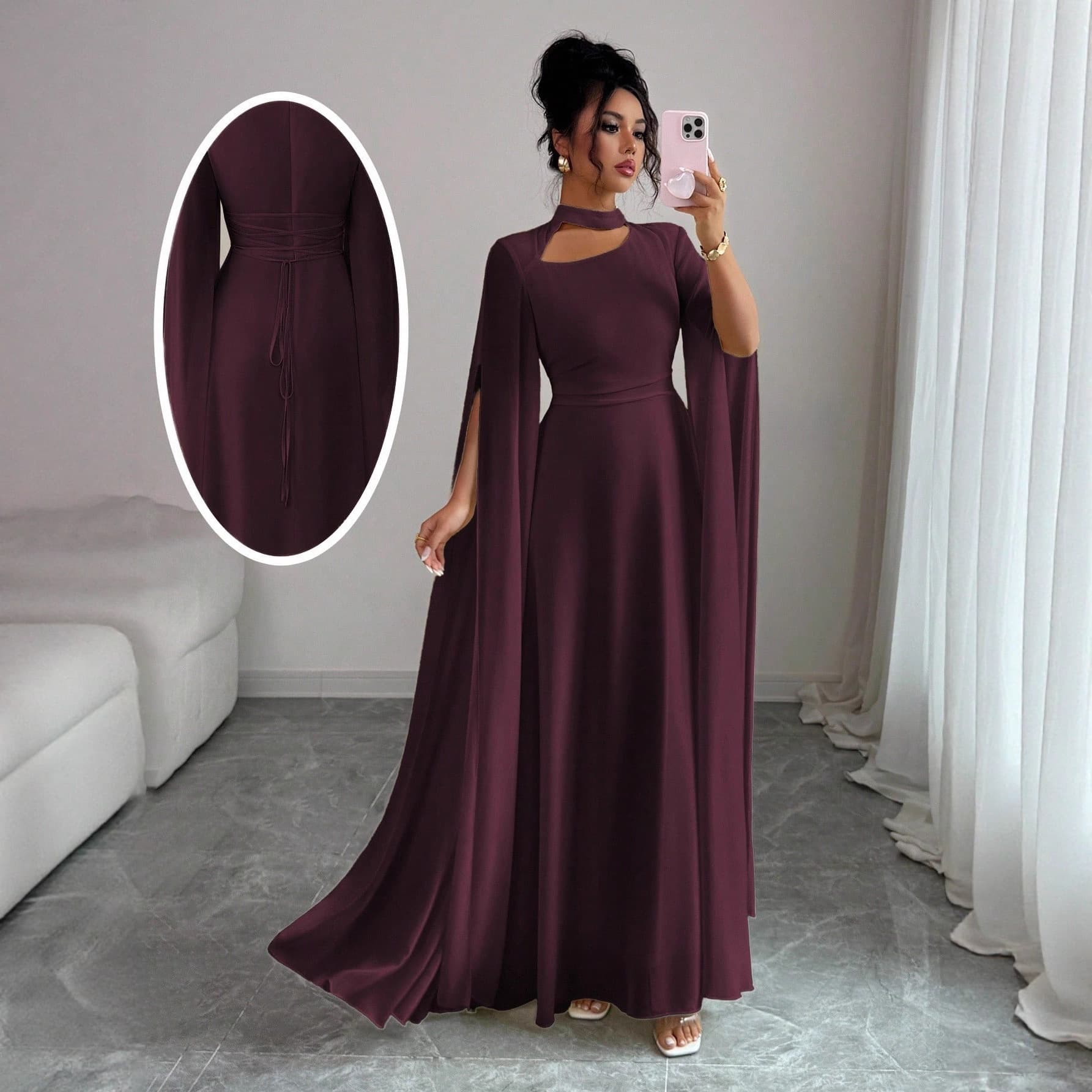 Spring and summer European and American women's lace-up party skirt, dance banquet dress, slimming waist, slimming temperament, long-sleeved dress 4