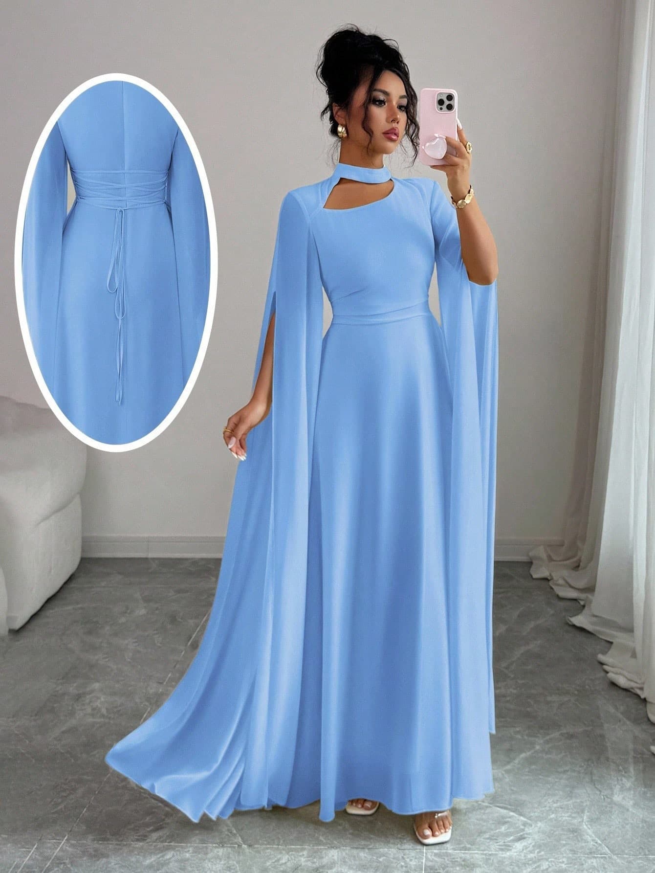 Spring and summer European and American women's lace-up party skirt, dance banquet dress, slimming waist, slimming temperament, long-sleeved dress 7