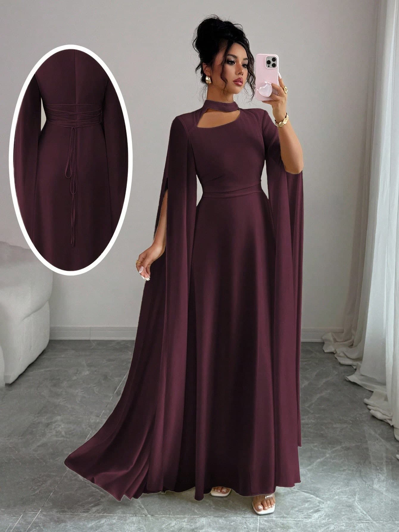 Spring and summer European and American women's lace-up party skirt, dance banquet dress, slimming waist, slimming temperament, long-sleeved dress 9