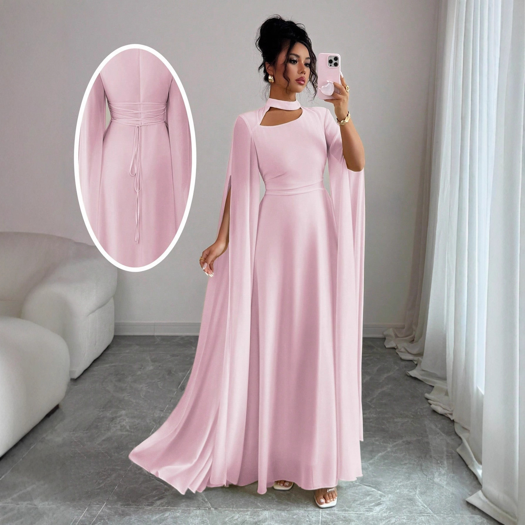 Spring and summer European and American women's lace-up party skirt, dance banquet dress, slimming waist, slimming temperament, long-sleeved dress 1
