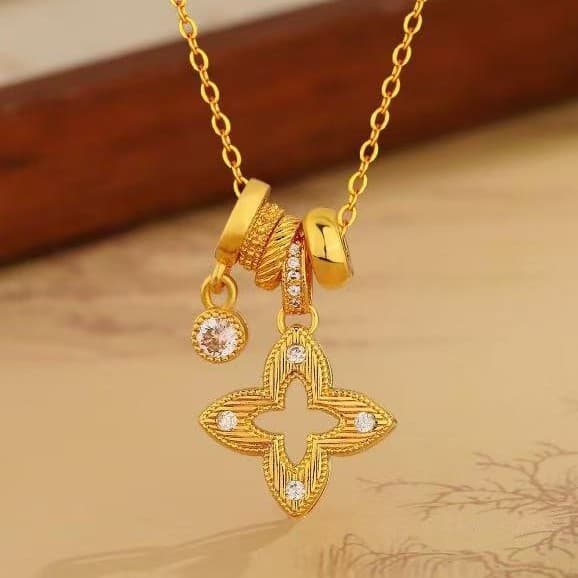 Gold shiny zirconium hollow four-leaf clover pendant necklace for women light luxury niche high-end sweater chain accessories long neck chain 6