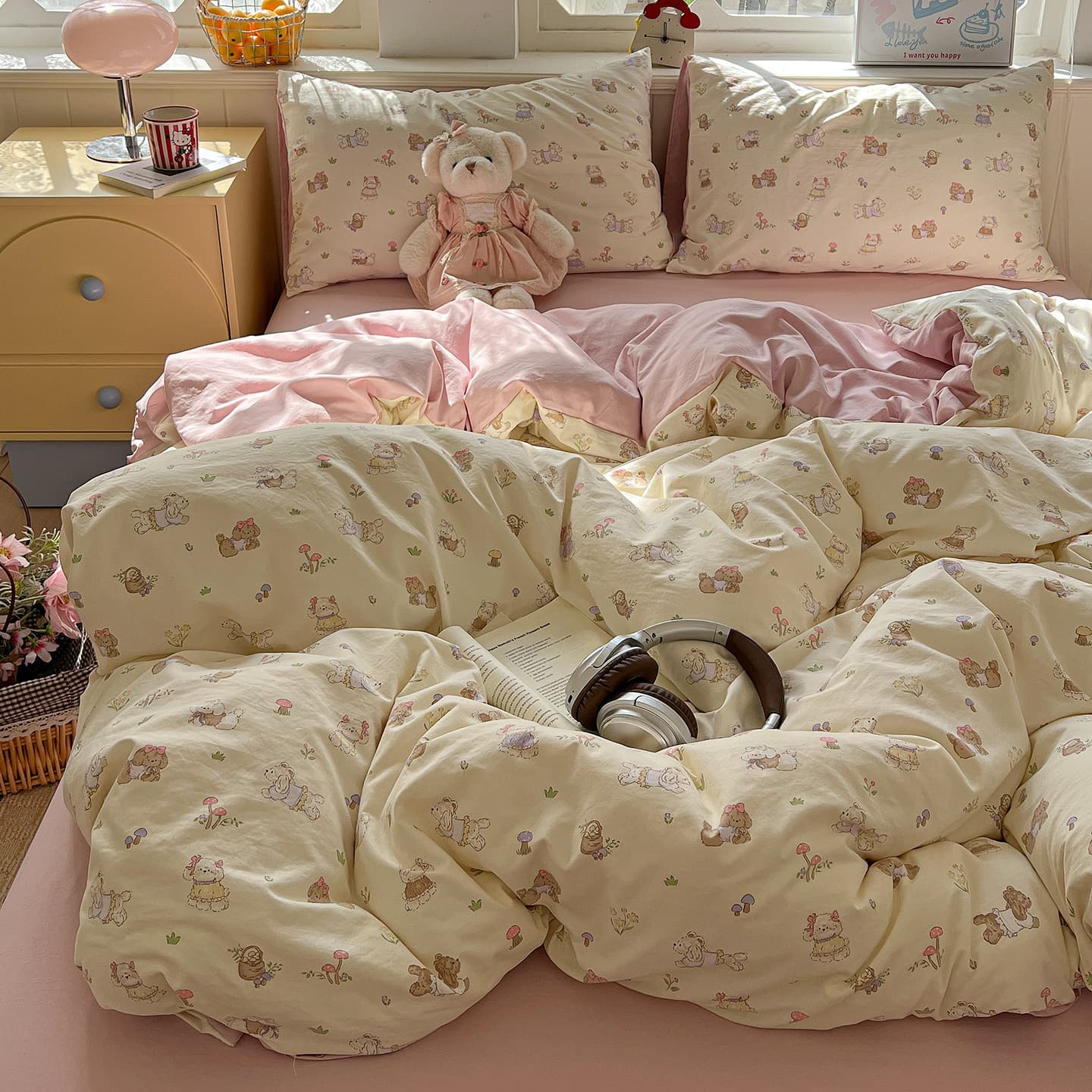 Class A super soft cotton bed four-piece set ins sleeping naked cotton sheet quilt cover bed sheet dormitory cartoon three-piece set 3