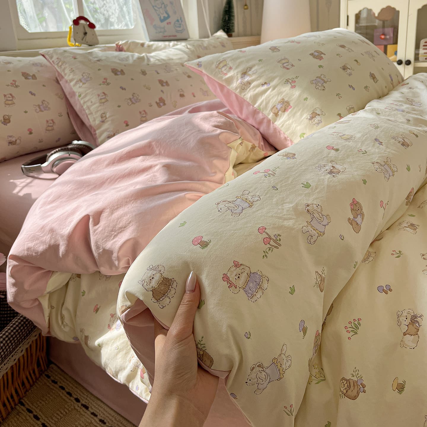 Class A super soft cotton bed four-piece set ins sleeping naked cotton sheet quilt cover bed sheet dormitory cartoon three-piece set 1
