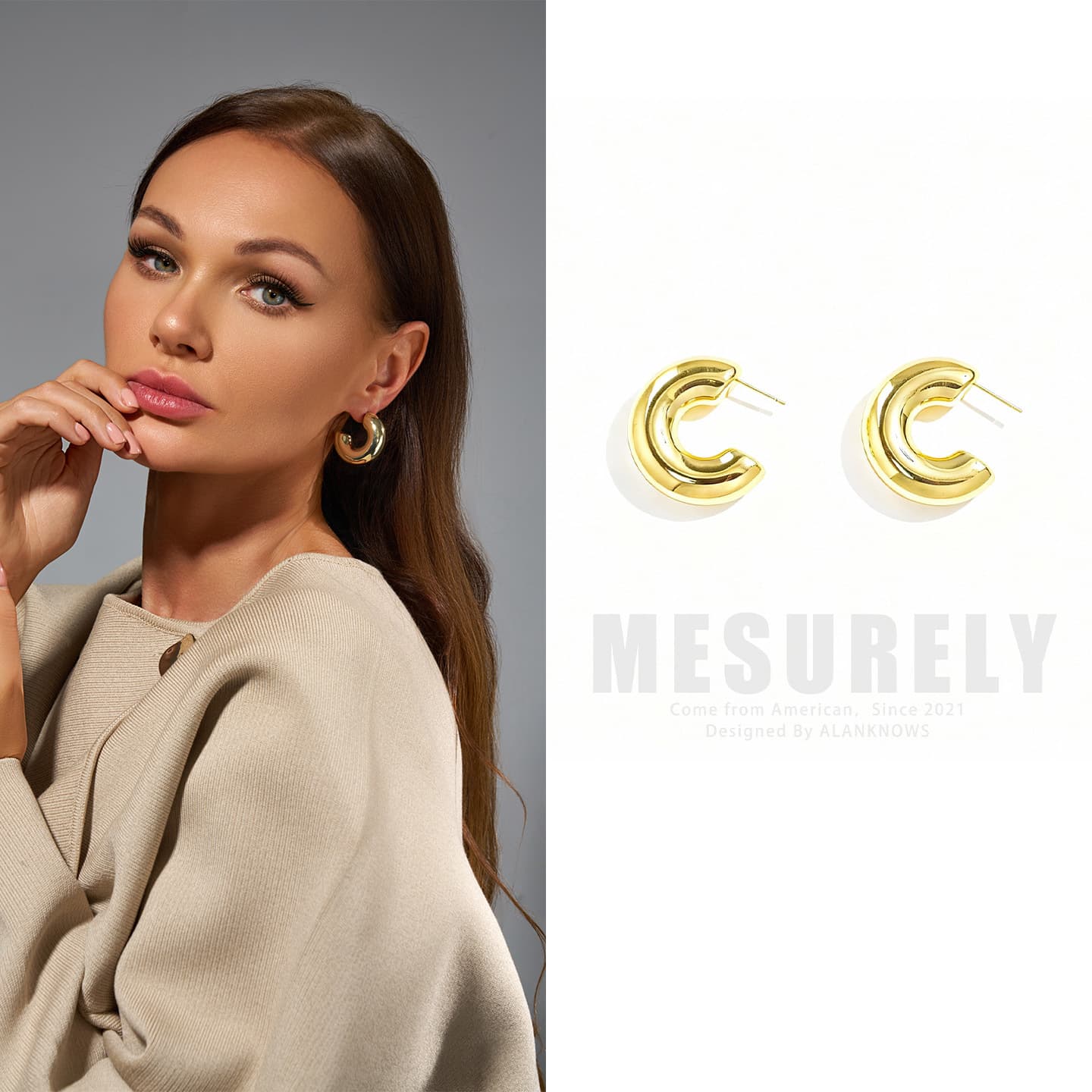 Liquid Twisted C-Hoop Earrings Personalized Irregular Ultra-Light Earrings Electroplated Color-Retaining Mesurely Designer Brand 3
