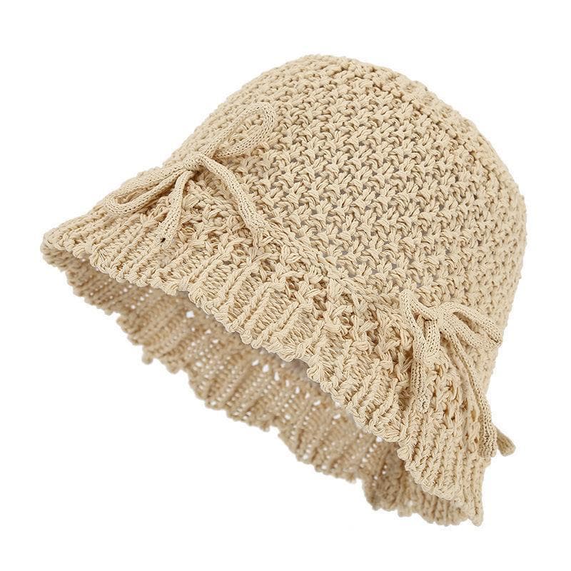 High-end Korean style versatile casual bow accessories knitted hollow bucket hat plain hat sun protection sun protection day 6
