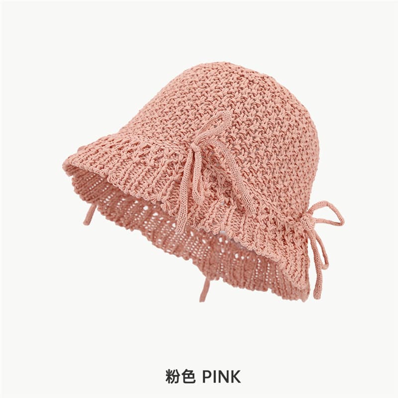 High-end Korean style versatile casual bow accessories knitted hollow bucket hat plain hat sun protection sun protection day 8