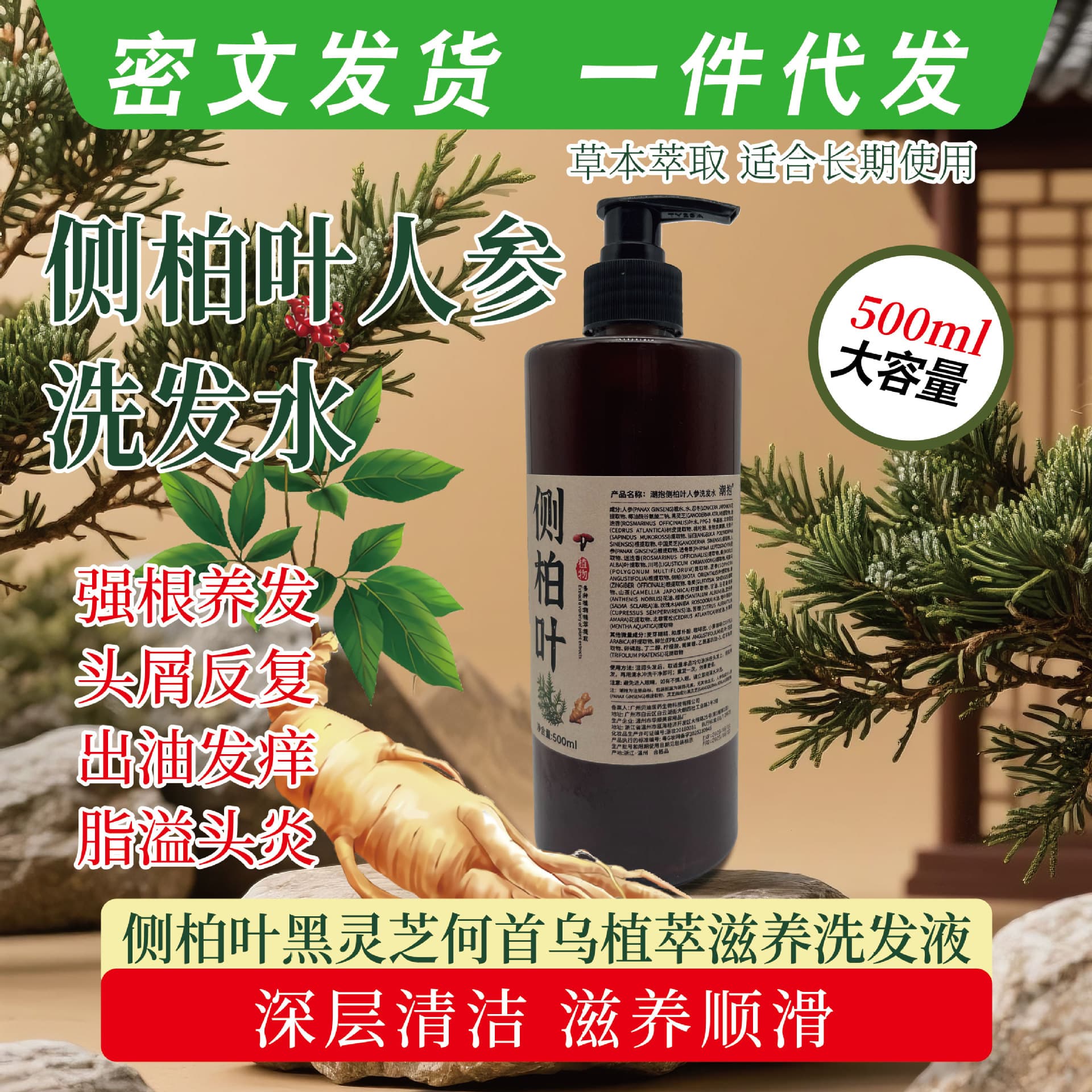 Concentrated shampoo with ginger, contains Reynoutria multiflora, dandruff removal, anti-itch 3