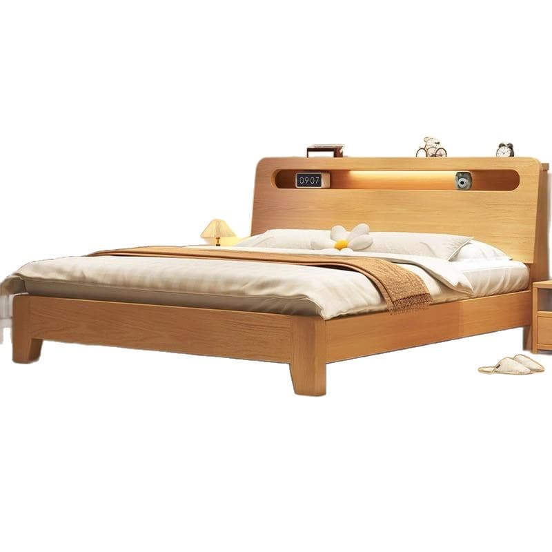 Solid wood bed 1.5m double bed 1.8m household modern simple rental room economical single 1.2m bed frame 5