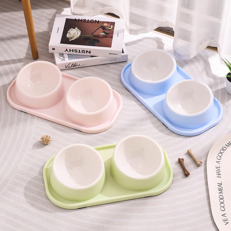 Ant-proof tilted double bowl dog bowl cat bowl pet food bowl eating utensils drinking water feeding stainless steel double bowl 0235 3