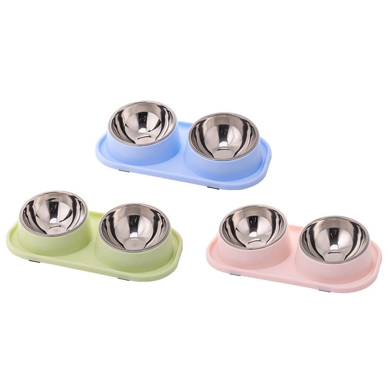 Ant-proof tilted double bowl dog bowl cat bowl pet food bowl eating utensils drinking water feeding stainless steel double bowl 0235 5
