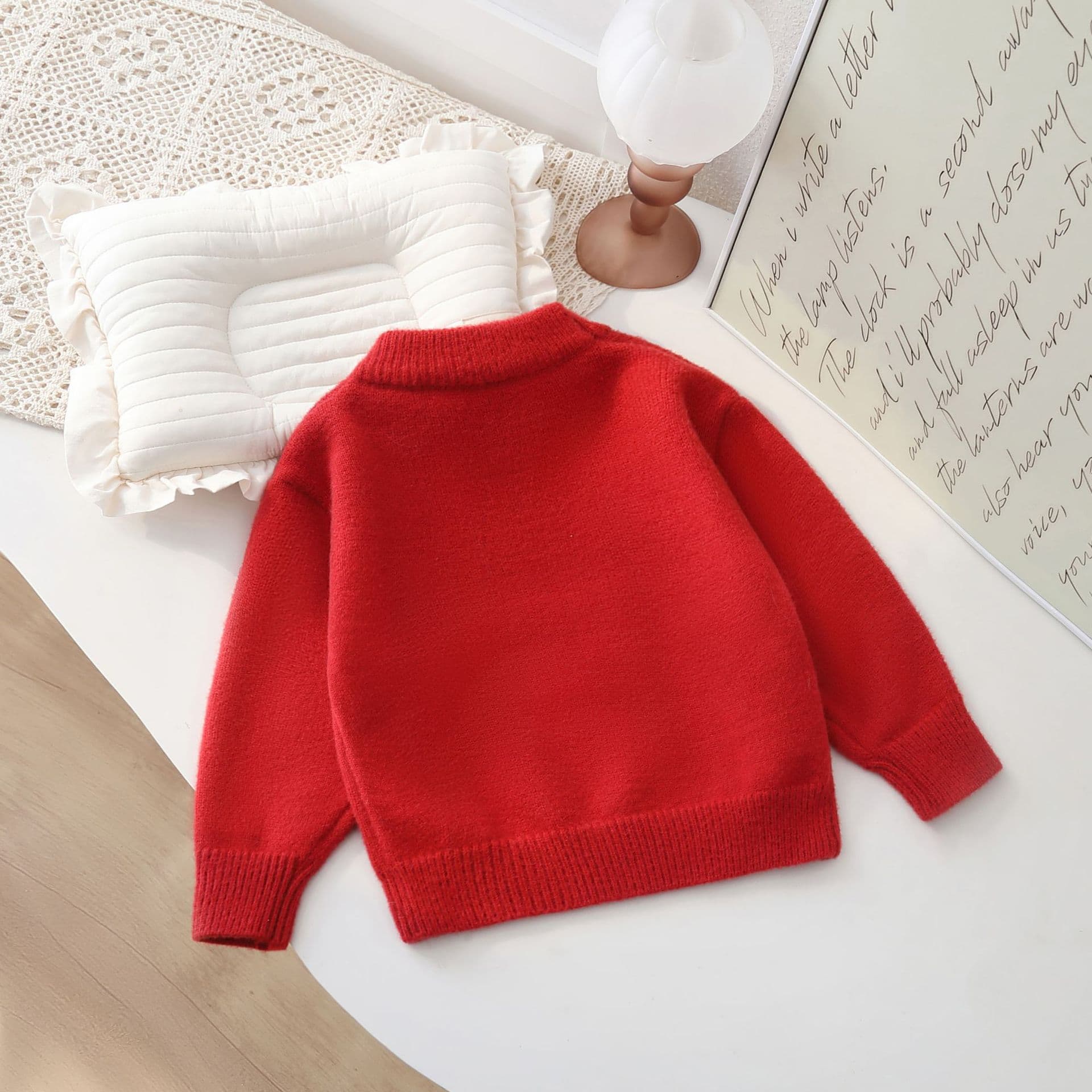 Children's sweater, red knitted demi-season festive birthday charm, children's clothing 2