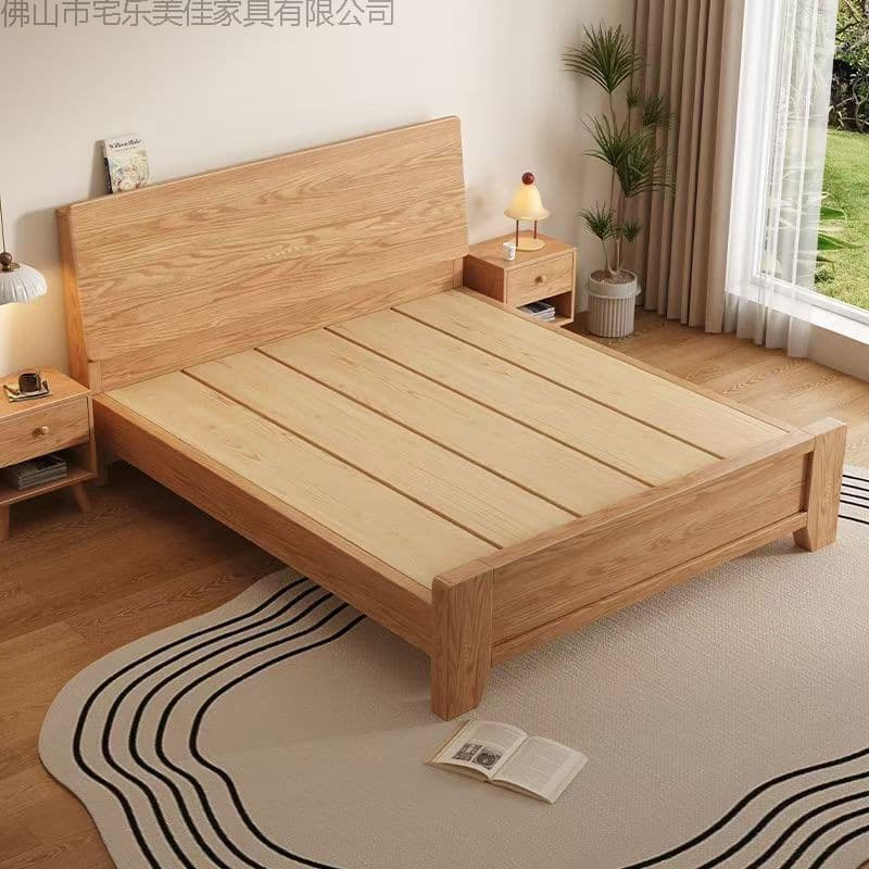 Reclining solid wood bed widened and thickened row frame oak bed home master bedroom double bed rental house 1.5 single bed 4