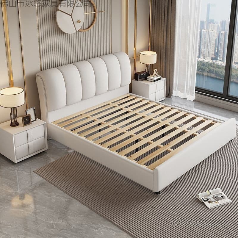 Light luxury leather bed modern small apartment puff bed double 1.5 solid wood bed 2 meters master bedroom soft package double storage wedding bed 1