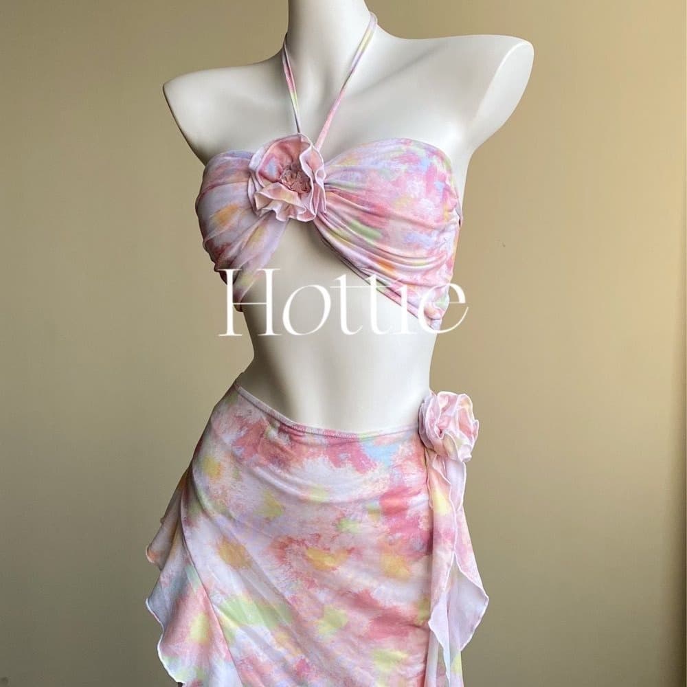 Fuchsia split swimwear, set, floral print, 3 piece set 4