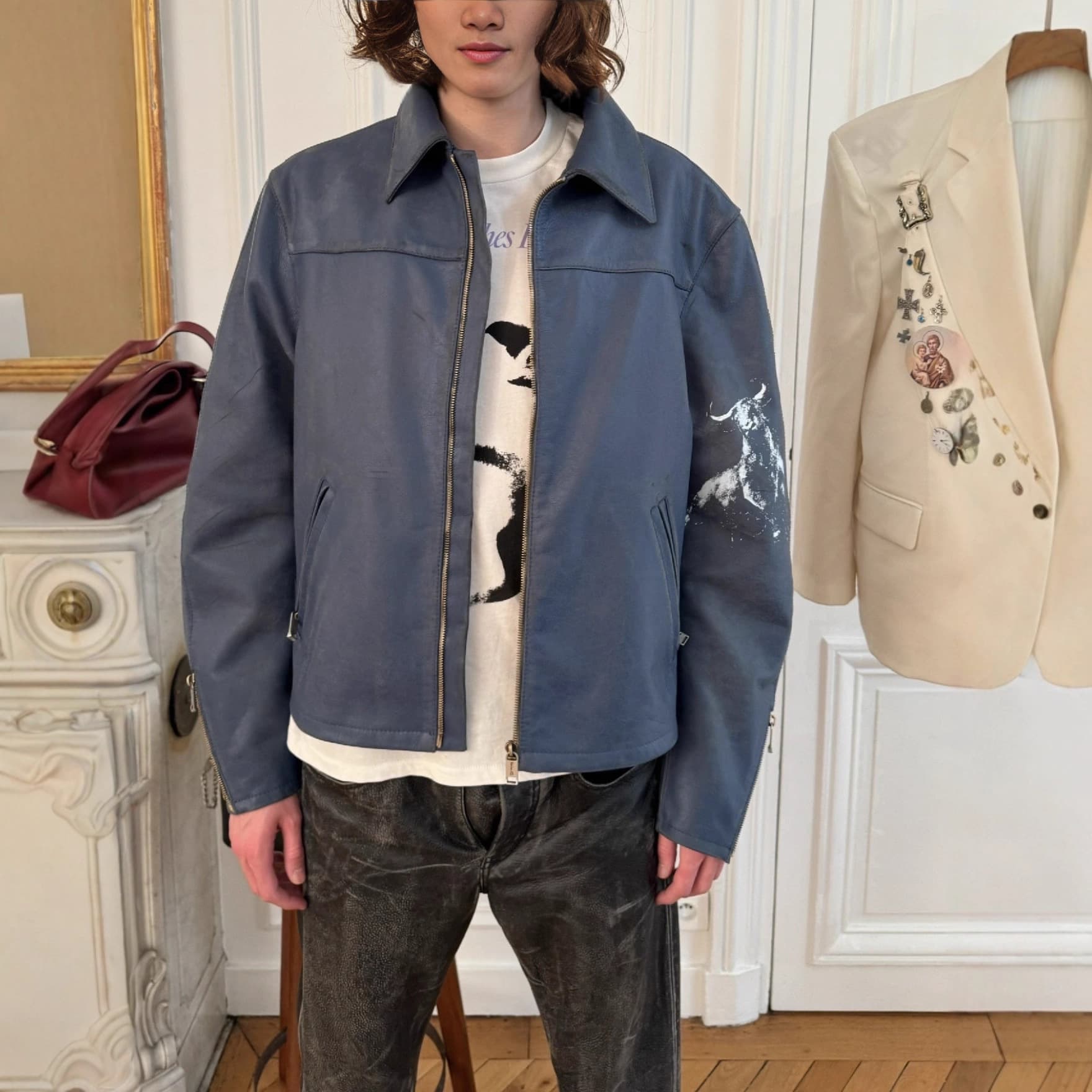Cross-border ENFANTS RICCHES DÉPRIMÉS ERD 24ss bull cracked lambskin jacket 3
