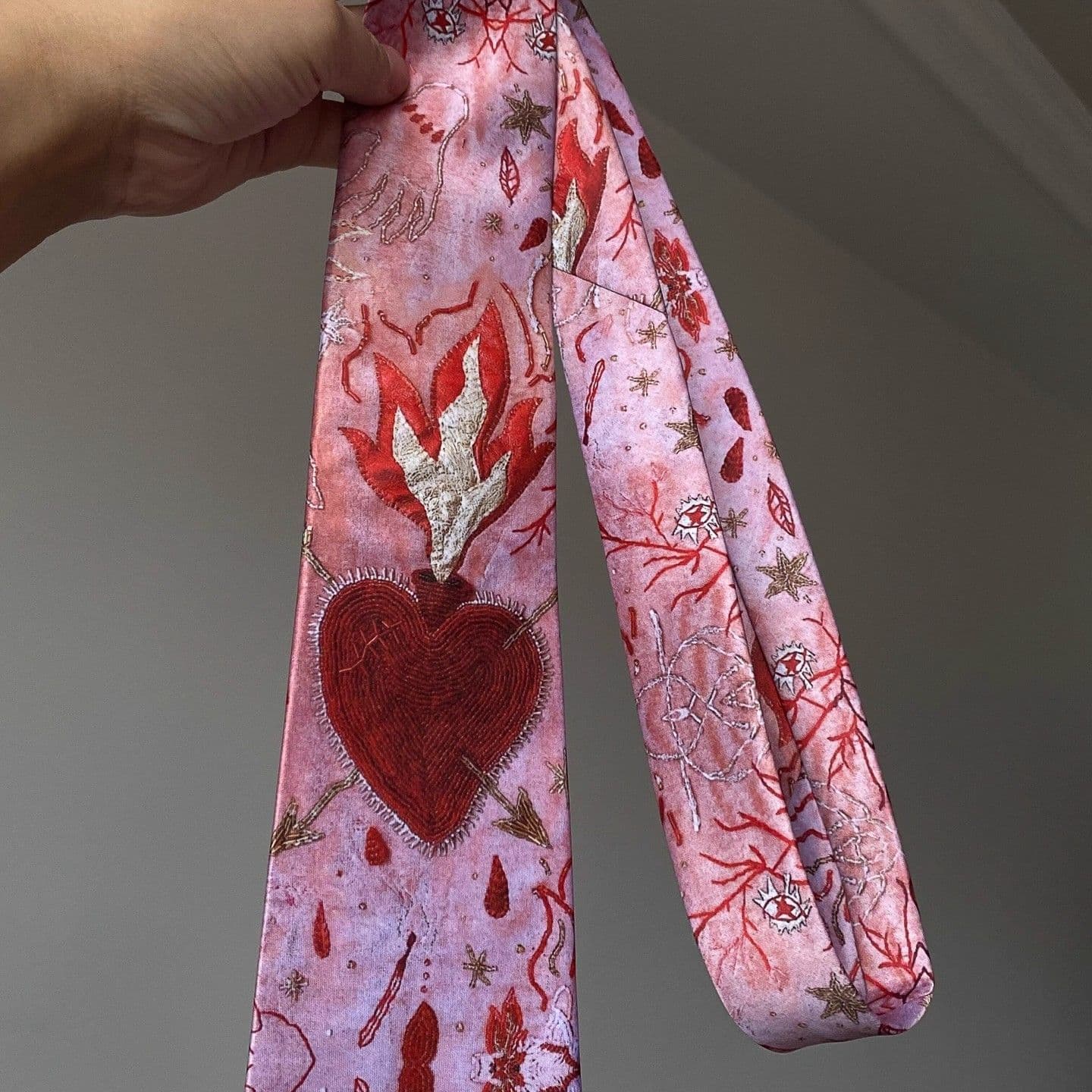 Vintager vintage style [heart] flame red embroidery love pink tie women's halterneck accessories silk scarf 3
