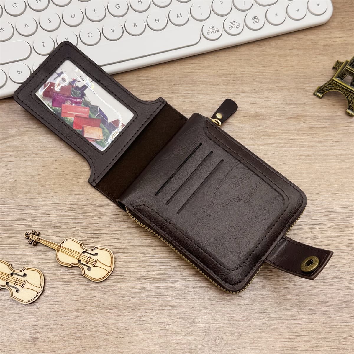 (Cross-border trading), retro wallet, capacious short storage system with zipper, Amazon, (Physicals) 3